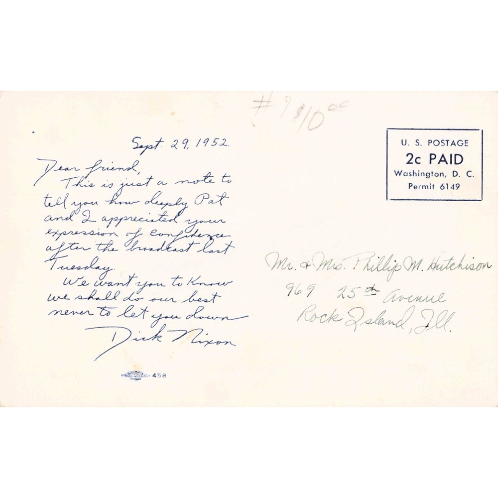 Vintage 1952 Richard Nixon Family Photo Postcard Checkers Speech Signature - Picture 2 of 2